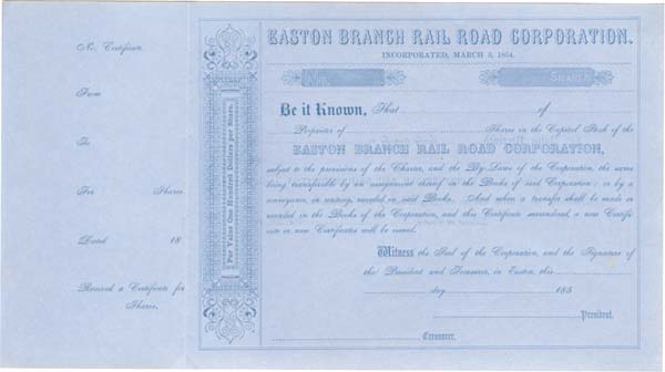 Easton Branch Railroad - Stock Certificate